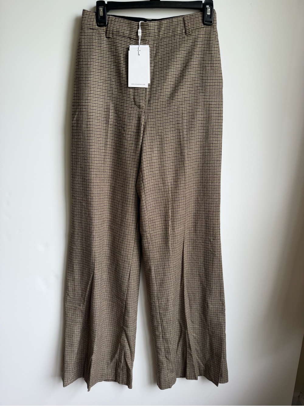 Anine Bing Lyra Houndstooth Flare Split Hem Trousers 34 / US 2